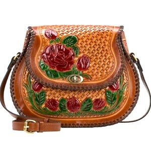 NWT Patricia Nash Arezzo rose western Handcrafted Leather Floral Women Bag
